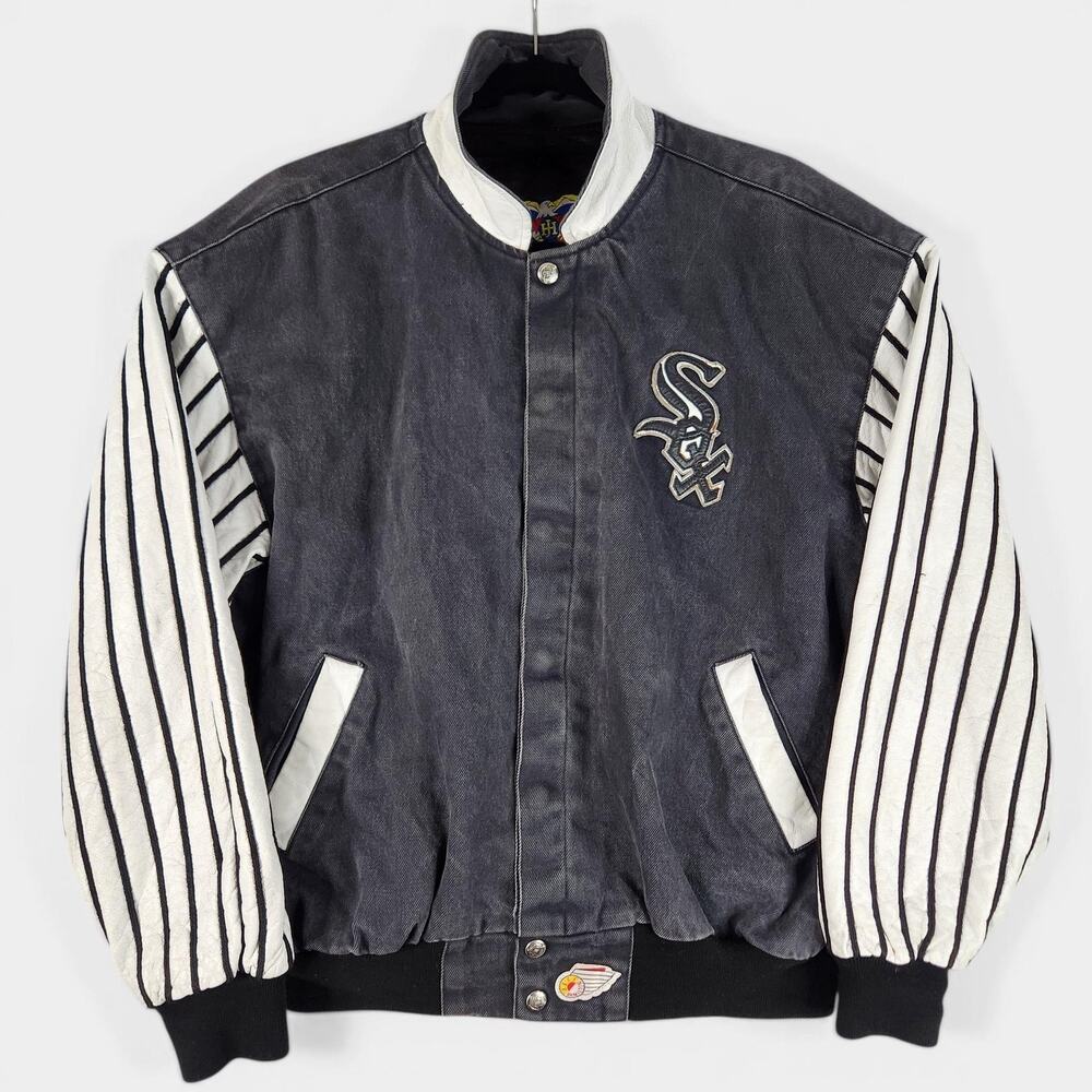 JH Designs Chicago White Sox Jacket Size Large Canvas Leather USA Jeff Hamilton
